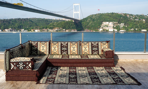 L Shaped Turkish Floor Sofa, Moroccan Sofa, Floor Cushions