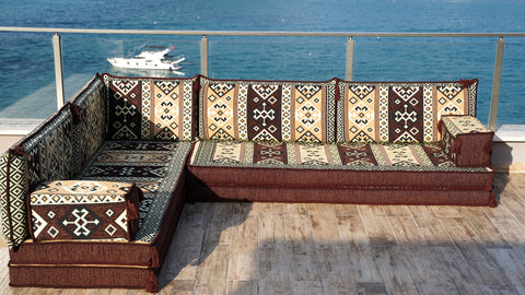 L Shaped Turkish Floor Sofa, Moroccan Sofa, Floor Cushions