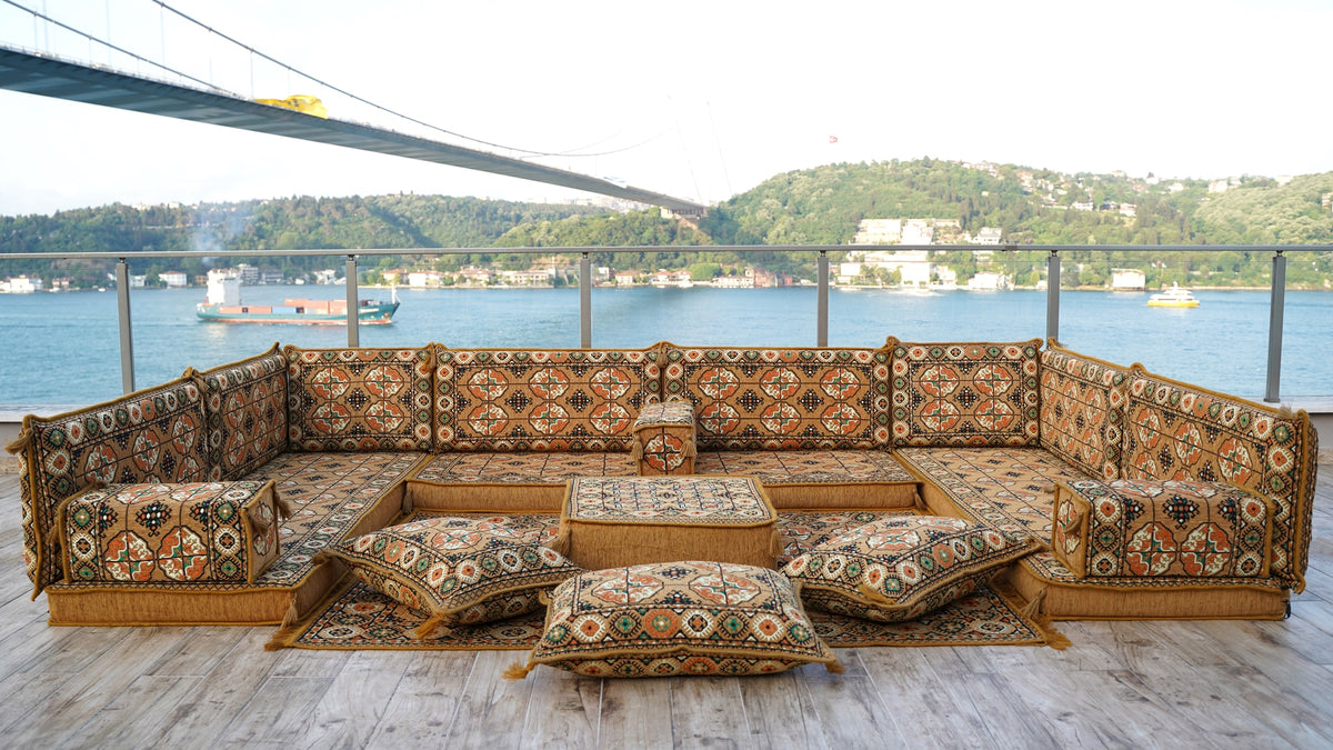 U Shaped Arabic Seating, Floor Sofa Set, Arabic Jalsa Set, Turkish Sof –  Oriental Sofa