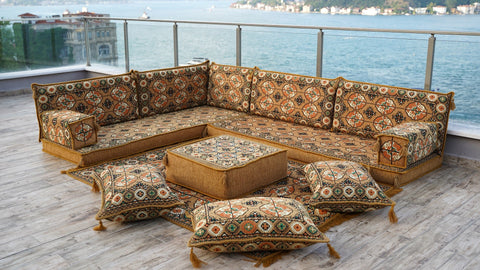 8 Thickness L Shape Sofa, Turkish Floor Seating, Arabic Floor Cushions, Moroccan Sofa