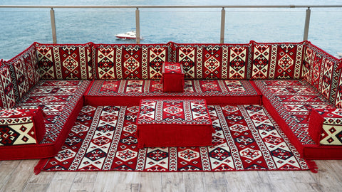 U Shaped Arabic Floor Sofa Set, Turkish Seating Cushions, Majlis Sofa