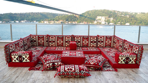 U Shaped Arabic Floor Sofa Set, Turkish Seating Cushions, Majlis Sofa