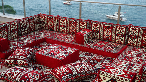 U Shaped Arabic Floor Sofa Set, Turkish Seating Cushions, Majlis Sofa