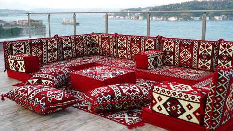 U Shaped Arabic Floor Sofa Set, Turkish Seating Cushions, Majlis Sofa