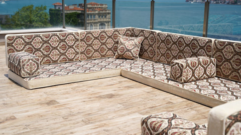 U Shaped Arabic Floor Sofa Set, Jalsa Set, Moroccan Sofa Set