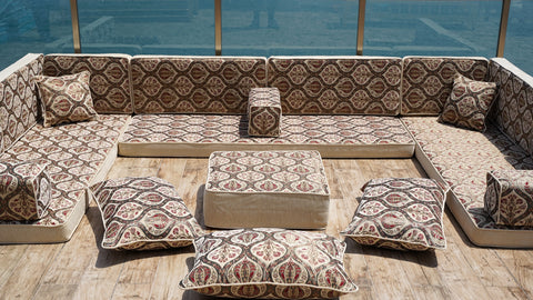 U Shaped Arabic Floor Sofa Set, Jalsa Set, Moroccan Sofa Set