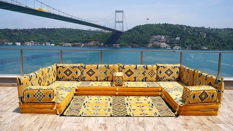 8 Thickness U Sofa Set, Oriental Sofa, Arabic Majlis Seating, Floor Cushions, Moroccan Sofa