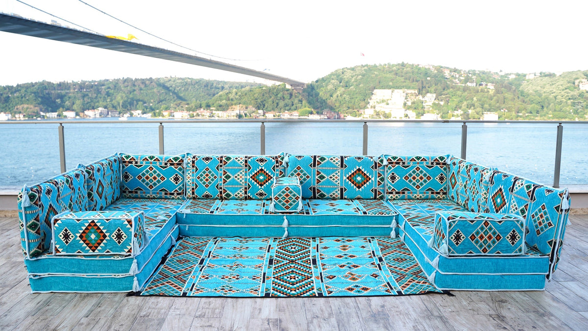 U Shaped Seating, Floor Cushions, Moroccan Sofa, Turkish Sitting Pillows Set