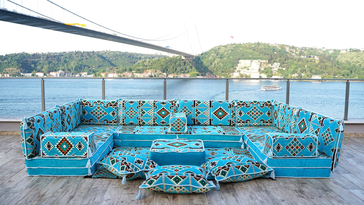 U Shaped Seating, Floor Cushions, Moroccan Sofa, Turkish Sitting Pillows Set