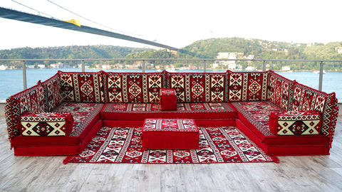 U Shaped Arabic Floor Sofa Set, Turkish Seating Cushions, Majlis Sofa