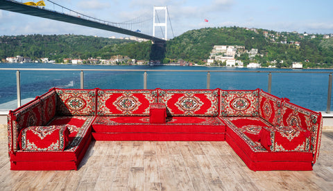 U Shaped Arabic Majlis Set, Turkish Seating Cushions, Floor Sofa Set