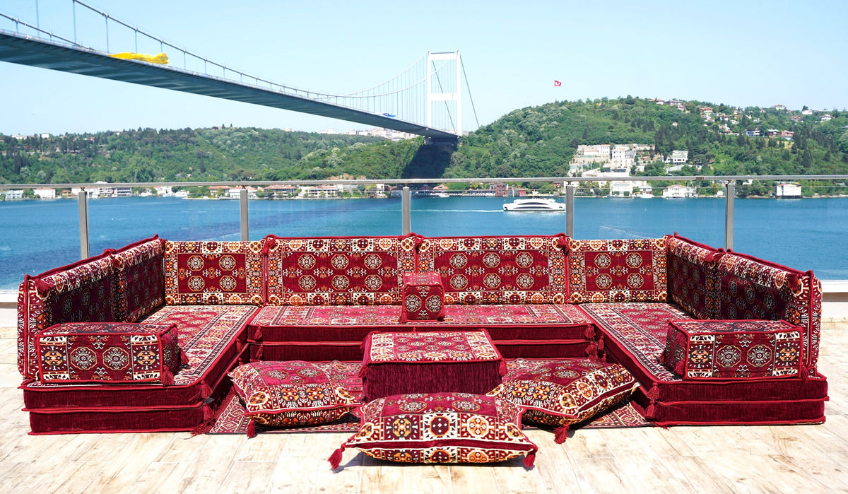 8 Thickness U Sofa Set, Moroccan Sofa, Handmade Arabic Floor Sofa Set