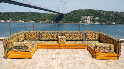 8 Thickness U Sofa Set, Handmade Arabic Sofa, Moroccan Sofa, Floor Seating Set