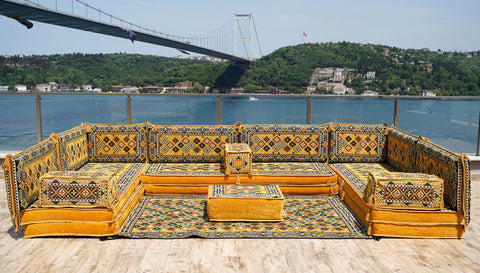 8 Thickness U Sofa Set, Handmade Arabic Sofa, Moroccan Sofa, Floor Seating Set