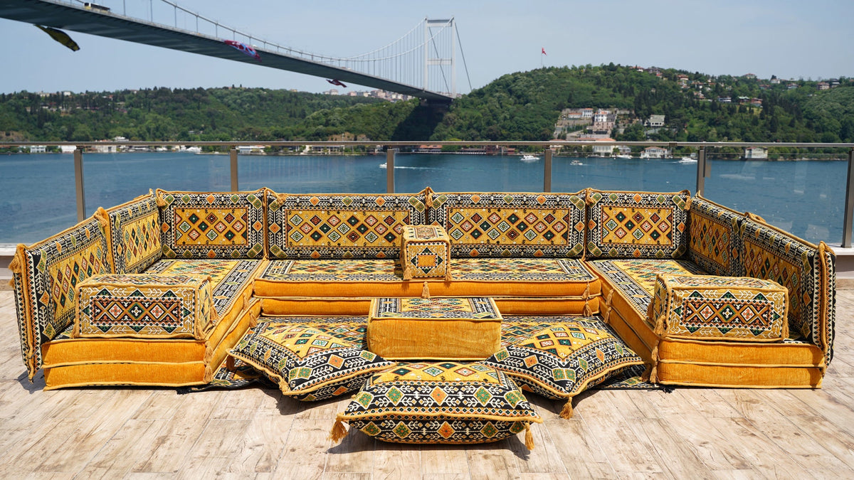 8 Thickness U Sofa Set, Handmade Arabic Sofa, Moroccan Sofa, Floor Seating Set