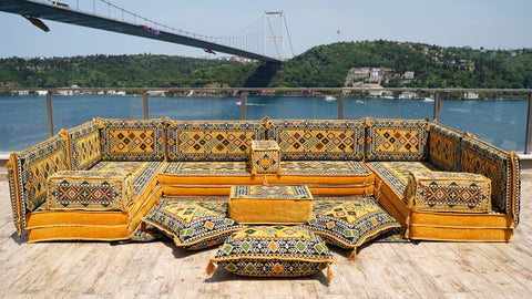 8 Thickness U Sofa Set, Handmade Arabic Sofa, Moroccan Sofa, Floor Seating Set