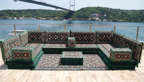 U Shaped Arabic Sofa, Moroccan Sofa Seating Set, Floor Sofa Set