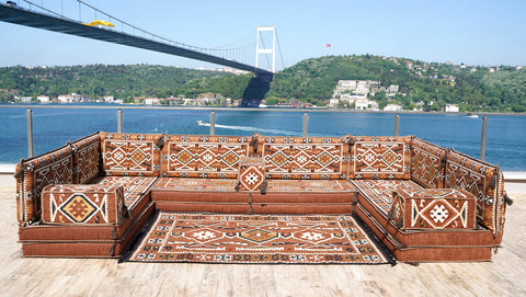 U Shaped Moroccan Sofa, Floor Seating Set, Turkish Floor Seating