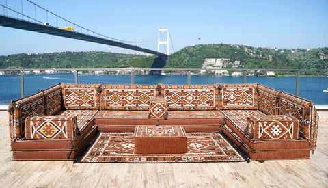 U Shaped Moroccan Sofa, Floor Seating Set, Turkish Floor Seating