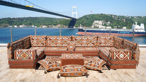 U Shaped Moroccan Sofa, Floor Seating Set, Turkish Floor Seating