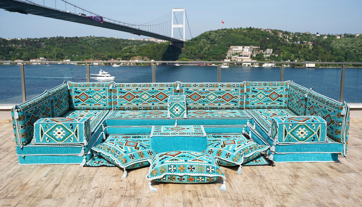 8 Thickness U Sofa Set, Floor Seating Set, Arabic Jalsa, Moroccan Sofa Set