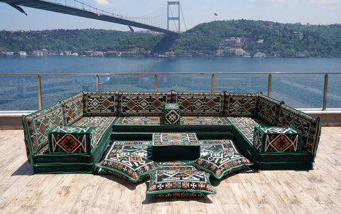 U Shaped Floor Seating Sofa, Arabic Jalsa, Moroccan Sofa Set