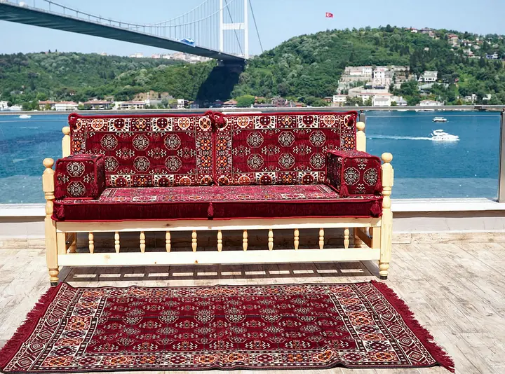 Afghan Gul Sedir Bench Majlis with Octagonal Gul Cushions