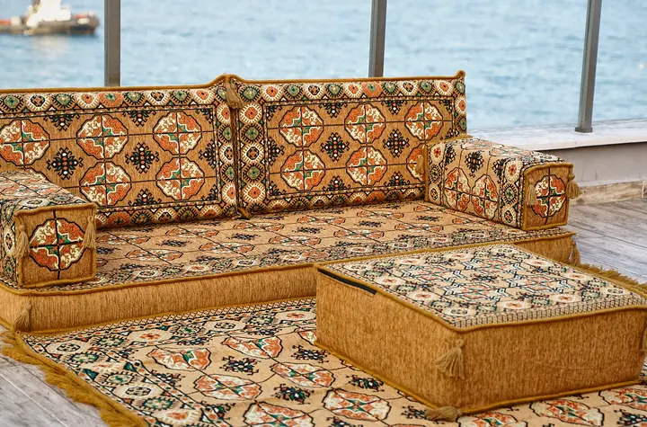 Afghan Gul Single Floor Sofa Set with Octagonal Gul Medallions