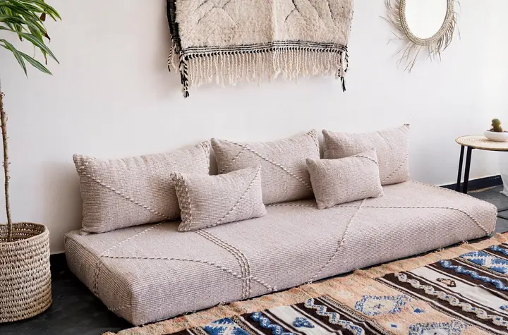 Atlas Cotton Moroccan-Style Floor Couch with Flat-Woven Covers