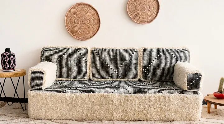 Atlas Shag Wool Moroccan-Style Floor Couch in Black, Beige or Gray