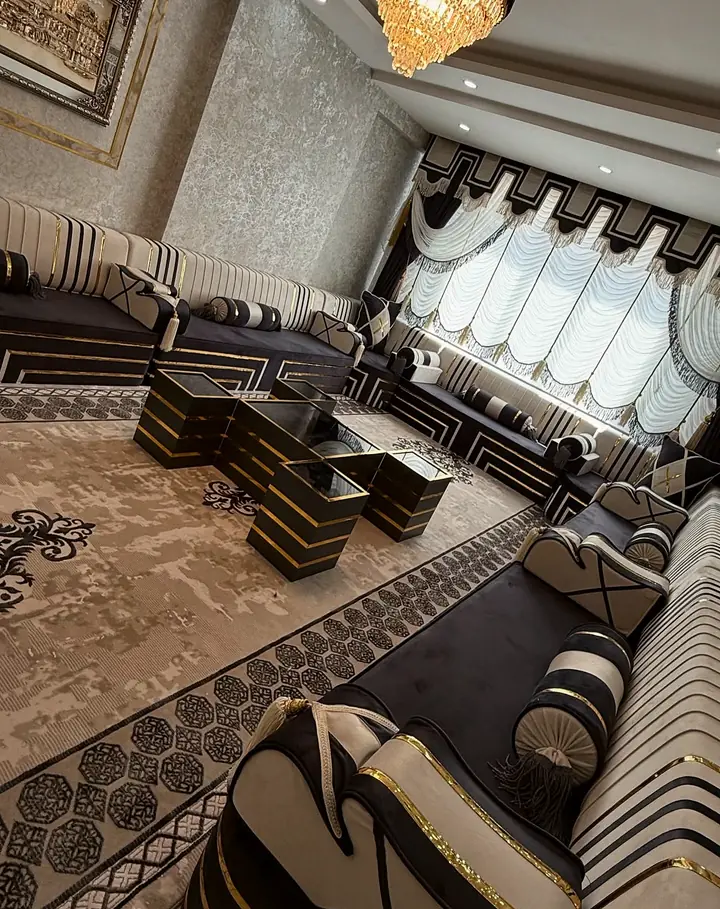 Personalized Arabic Jalsah in Black and Ivory Stripes