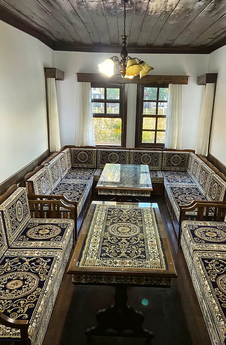 Navy Blue Royal Star Jalsa on Carpet-Covered Sedir Benches