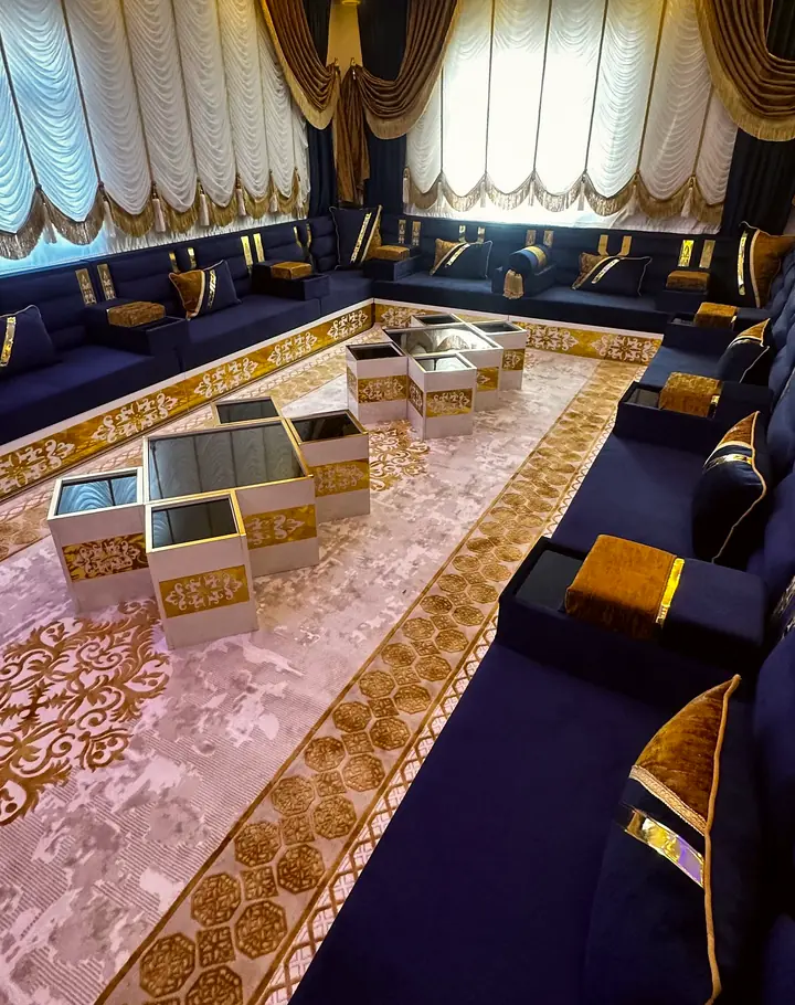 Navy Blue Premium Yemeni Majlis in Velvet and Gold