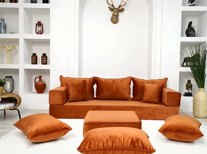 Solid Velvet Single Floor Sofa Set for Modern Apartments